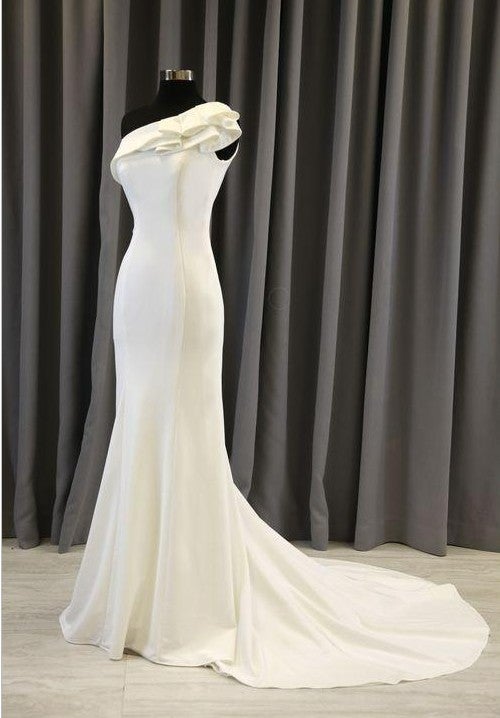 one shoulder fit and flare wedding dress White One Bridal MEL Size 12 Mermaid Wedding Dress Bridal Off Shoulder Plunging Embellished Gown main image 0
